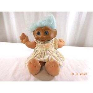 Troll Vintage 1991 Treasure Troll Blue Hair Eyes  Heart Gem‎ 12" Plush Doll ACE
